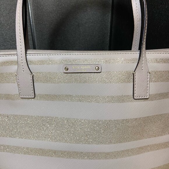Kate Spade Glitter Stripe Lavender Tote Bag – Saffiano Leather, Zip Top - Picture 10 of 12